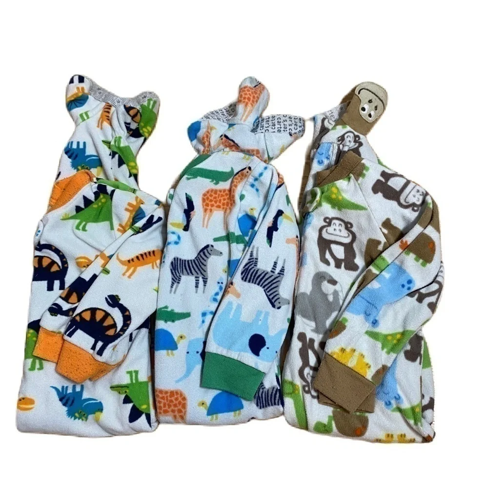 Carter’s Fleece Footed Pajamas 18 mos Dinosaurs Animals Giraffe Monkey Zebra